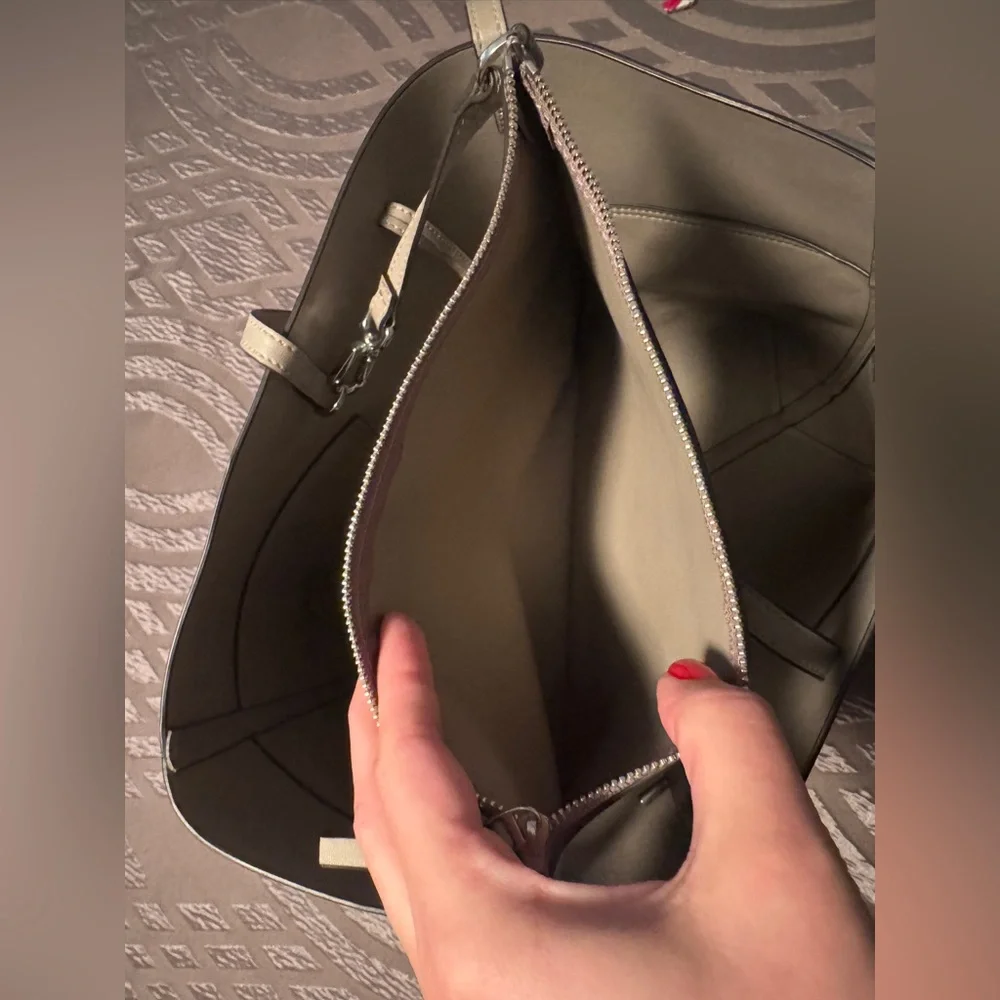Authentic Tory Burch French Gray Suede and Leather Block T Tote Bag